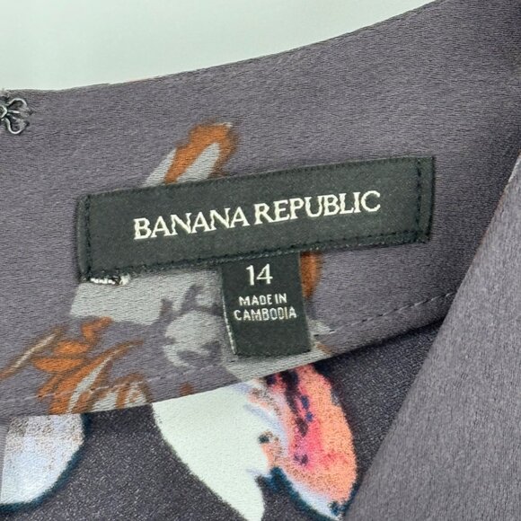 Banana Republic Womens Floral Print Dress Size 14 soft Black Pink - Picture 4 of 14